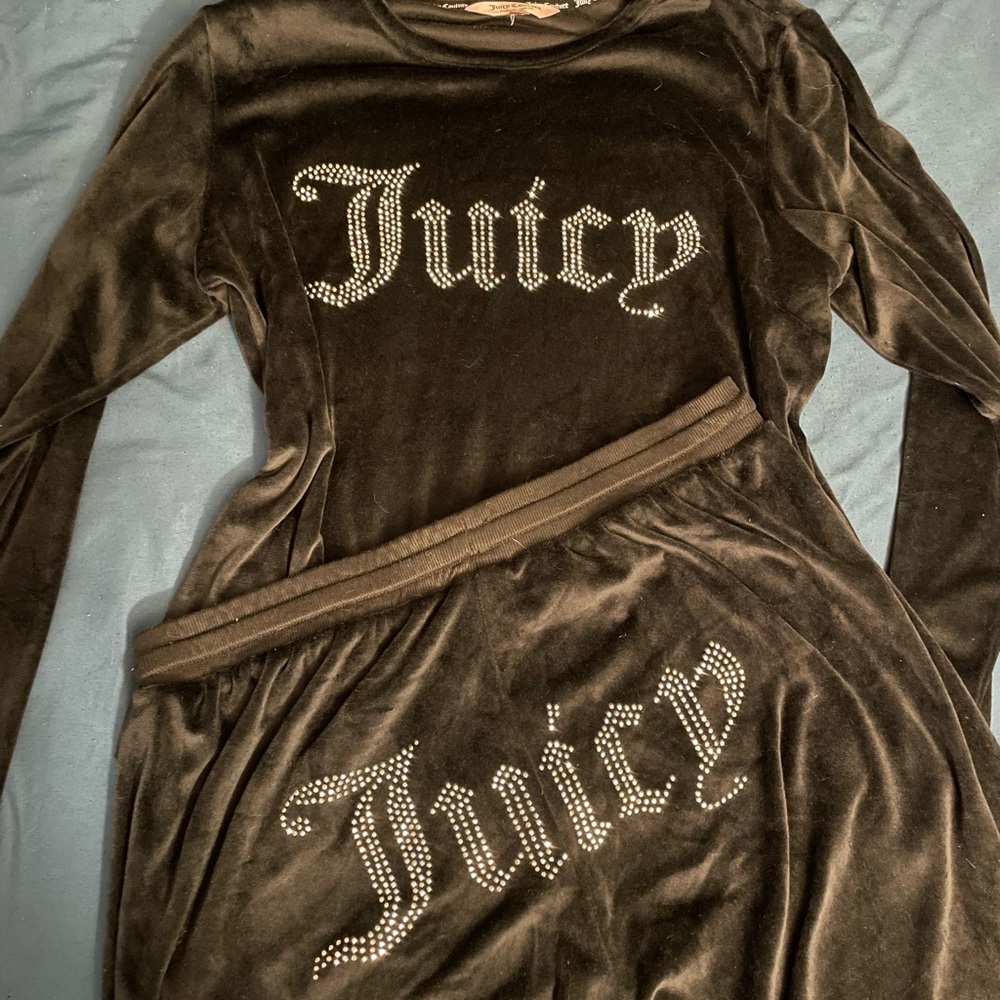 Juicy Couture Black Velour Tracksuit Lounge Set Rhinestone Embellishment